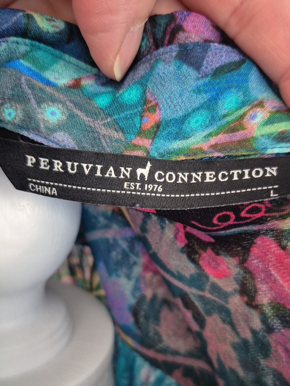Peruvian Connection Multicolor Botanucal Print Sheer Blouse Size Large - Picture 2 of 7